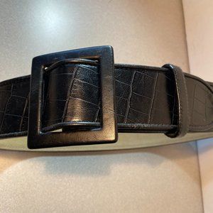 Black faux leather square buckle wide waistband belt